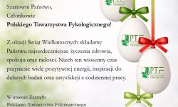 kartka wielkanocna. Pisanki po prawej stronie, po lewej stronie życzenia świąteczne.